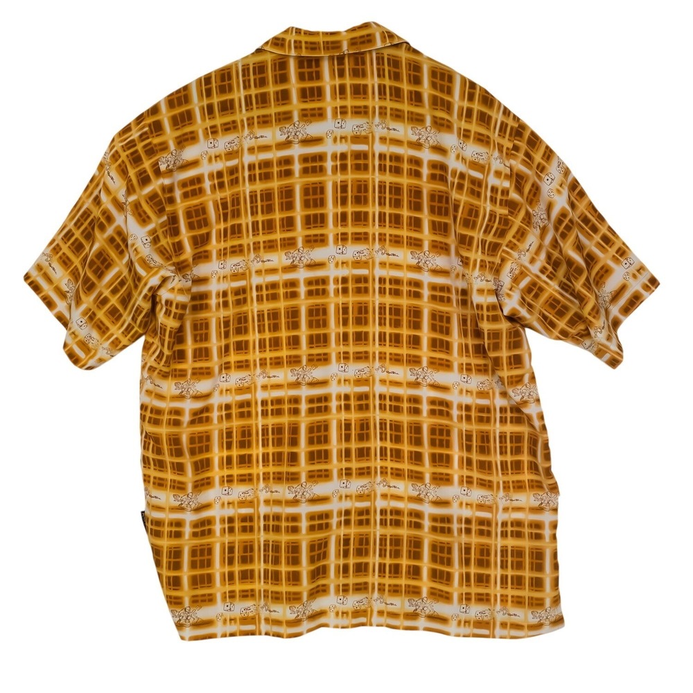 Raw Blue Button Down Shirt Mens XL Yellow Grid Dice Graphic Print Polyester - Picture 4 of 13
